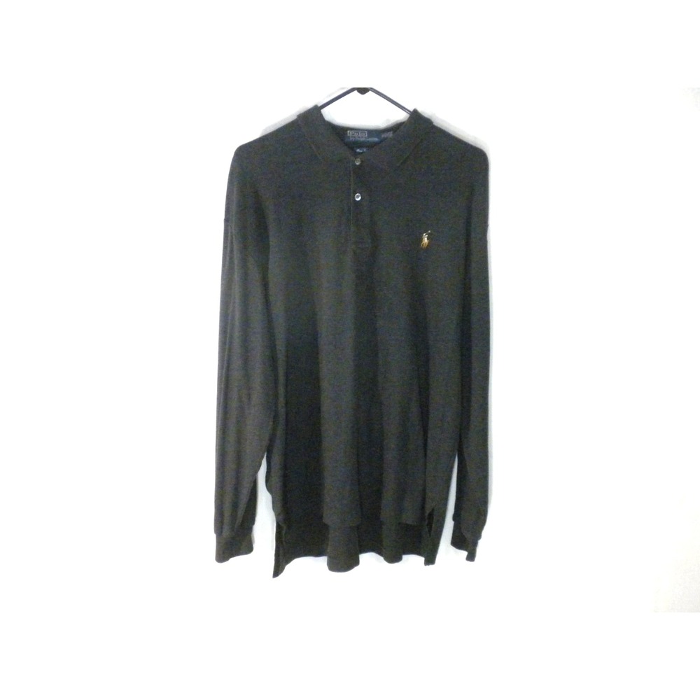Polo Ralph Lauren Polo Shirt Mens XL Gray Pima Interlock Long Sleeve Flesh‎ Pony
